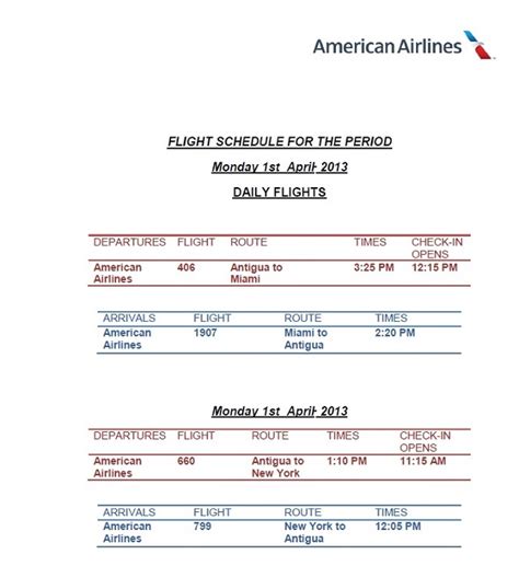 american airlines flight schedule